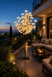 Spot On Dealz 4Ft Solar Cream Blossom Tree  100 Led Warm White Lights Garden Outdoor Decor - thumbnail 4