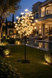 Spot On Dealz 4Ft Solar Cream Blossom Tree  100 Led Warm White Lights Garden Outdoor Decor - thumbnail 3