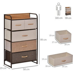 Chest Of Drawers 5 Drawer Fabric Storage Unit Steel Frame - thumbnail 2