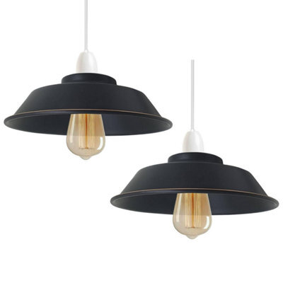 Black Gold Metal Ceiling Light Shade 22Cm Easy Fit Pendant Lamp For Bedroom, Hallway & Cafe Pack Of 2 - image 1