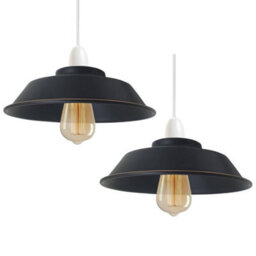 Black Gold Metal Ceiling Light Shade 22Cm Easy Fit Pendant Lamp For Bedroom, Hallway & Cafe Pack Of 2 - thumbnail 1