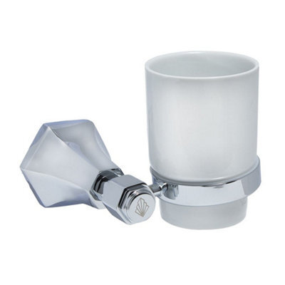 Homestylestore Art Deco Bathroom Wall Mounted Ceramic Toothbrush Tumbler Chrome Holder - image 1