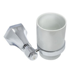 Homestylestore Art Deco Bathroom Wall Mounted Ceramic Toothbrush Tumbler Chrome Holder - thumbnail 2