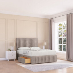 "Sloomy 4Ft6 Madison Divan Bed Base Pebble Plush ,no Drawers, 12"" Footboard & 26"" Struts Headboard - Double"