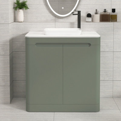 Royal Bathrooms Venice 800mm Sage Green Freestanding Bathroom Countertop Vanity Unit 2 Door With Qubix Basin - image 1