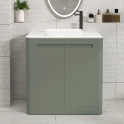 Royal Bathrooms Venice 800mm Sage Green Freestanding Bathroom Countertop Vanity Unit 2 Door With Qubix Basin - thumbnail 1