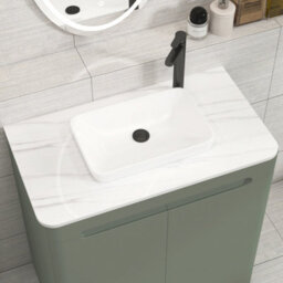 Royal Bathrooms Venice 800mm Sage Green Freestanding Bathroom Countertop Vanity Unit 2 Door With Qubix Basin - thumbnail 6