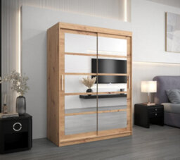 Arte Roma Ii Oak Artisan Stylish Sliding Door Wardrobe H2000mm W1500mm D620mm With Mirrored Panels And Silver Handles - thumbnail 2