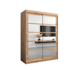 Arte Roma Ii Oak Artisan Stylish Sliding Door Wardrobe H2000mm W1500mm D620mm With Mirrored Panels And Silver Handles