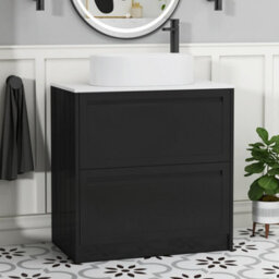 Royal Bathrooms Royal Bathroom Elmore 800mm Matt Nocturne Black Freestanding Bathroom Vanity Unit 2 Drawer Plain White Worktop With Peak Basin - thumbnail 1