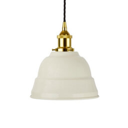 Clay White Lincoln Painted Dome Pendant Light With Gold Lamp Holder And Black Twisted Cable - Se Home - thumbnail 1