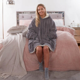 Ohs Hoodie Blanket Ultra Plush Wearable Sherpa Oversize - Charcoal - thumbnail 7