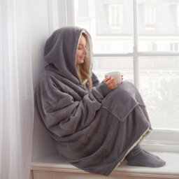 Ohs Hoodie Blanket Ultra Plush Wearable Sherpa Oversize - Charcoal - thumbnail 6