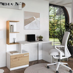 Miso Traditional Desk With Integrated Book Shelf Modern Laminated Finish Compact Durable Home Office Workstation White Oak Artisan