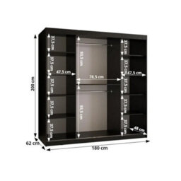 Arten Lugo 180Cm Black Mirrored Sliding Door Wardrobe - thumbnail 3