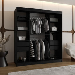 Arten Lugo 180Cm Black Mirrored Sliding Door Wardrobe - thumbnail 2