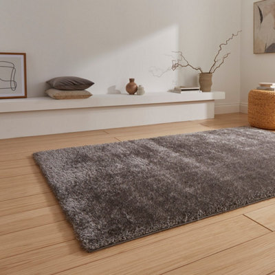 Black Charcoal Plain Shaggy 45mm Thick Stain-Resistant Rug For Bedroom, & Dining Room, Easy To Clean Rug-60Cm X 120Cm - image 1