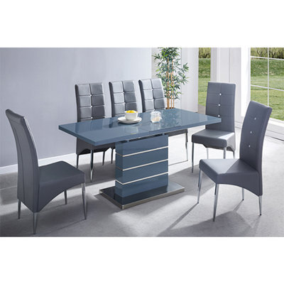 Furniture in Fashion Parini Extending Grey Gloss Dining Table 6 Vesta Grey Chairs - image 1