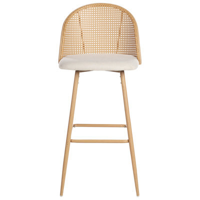 Wyld And Coco Set Of 2 Bar Chairs, Beige Fabric Seat, Viennese Braid Backrest, Brown Matt Metal Frame - image 1