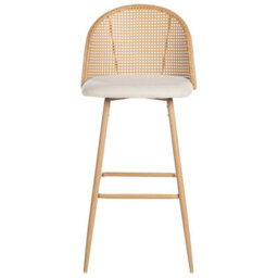 Wyld And Coco Set Of 2 Bar Chairs, Beige Fabric Seat, Viennese Braid Backrest, Brown Matt Metal Frame - thumbnail 1