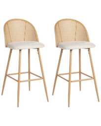 Wyld And Coco Set Of 2 Bar Chairs, Beige Fabric Seat, Viennese Braid Backrest, Brown Matt Metal Frame - thumbnail 3
