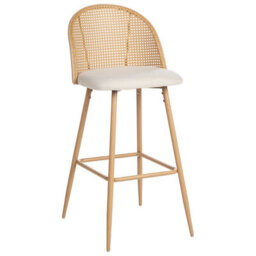Wyld And Coco Set Of 2 Bar Chairs, Beige Fabric Seat, Viennese Braid Backrest, Brown Matt Metal Frame - thumbnail 4