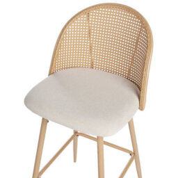 Wyld And Coco Set Of 2 Bar Chairs, Beige Fabric Seat, Viennese Braid Backrest, Brown Matt Metal Frame - thumbnail 7