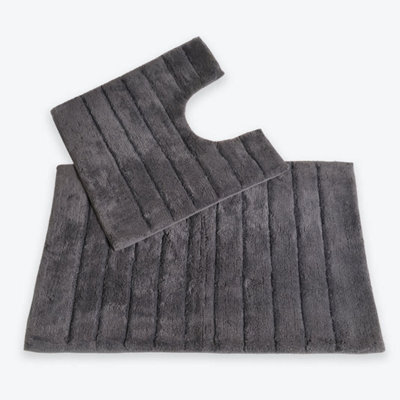 Allure Bath Fashions Ribbed Two Piece Bath Mat & Toilet Mat Set - Charcoal Grey - image 1
