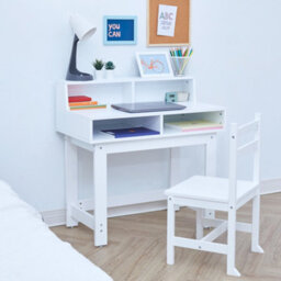 Teamson Home Fantasy Fields -  Kids Wooden Desk & Chairs Set With Storage On The Table Top  - White - thumbnail 3