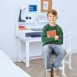 Teamson Home Fantasy Fields -  Kids Wooden Desk & Chairs Set With Storage On The Table Top  - White - thumbnail 2