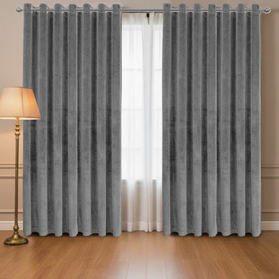 Oxford Homeware Eyelet Velvet Curtains Grey Fully Lined Blackout Thermal Insulated Eyelet Curtains Pair (W)228Cm X (L)228Cm - image 1