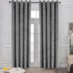Oxford Homeware Eyelet Velvet Curtains Grey Fully Lined Blackout Thermal Insulated Eyelet Curtains Pair (W)228Cm X (L)228Cm - thumbnail 9