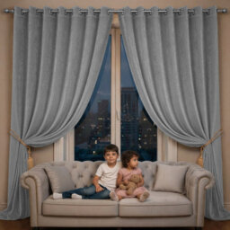 Oxford Homeware Eyelet Velvet Curtains Grey Fully Lined Blackout Thermal Insulated Eyelet Curtains Pair (W)228Cm X (L)228Cm - thumbnail 8