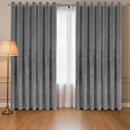 Oxford Homeware Eyelet Velvet Curtains Grey Fully Lined Blackout Thermal Insulated Eyelet Curtains Pair (W)228Cm X (L)228Cm