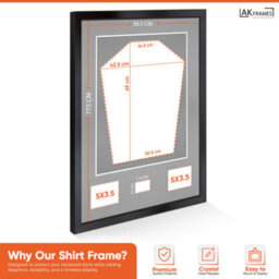 "AK Frames 77.5X58.5Cm Matte Black Shirt Frame With Silver Mount -49X42.5Cm Shirt Window -5X.3.5"" Photos - 7.5X4.5Cm Name Plate" - thumbnail 3