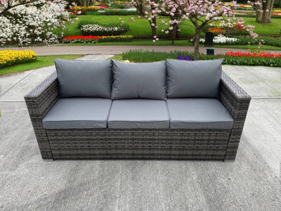 UK Leisure World Rattan Wicker Garden Outdoor 3 Three Seater Sofa Conservatory Furniture Patio Coffee Table Stools Storage Dining Set Grey - image 1