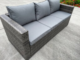 UK Leisure World Rattan Wicker Garden Outdoor 3 Three Seater Sofa Conservatory Furniture Patio Coffee Table Stools Storage Dining Set Grey - thumbnail 2