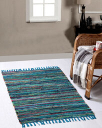 Second Nature Online Festival Recycled Cotton Blend Rag Rug In Varied Colourways Indoor And Outdoor Use / 60 Cm X 90 Cm / Green