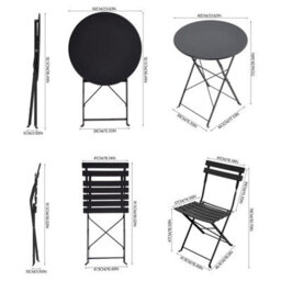Living And Home Black 3-Piece Outdoor Folding Bistro Set - thumbnail 7