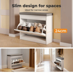 Levede White Plastic Slim Shoe Storage Unit Hallway Rack Organiser 2Pc - thumbnail 6