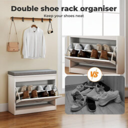 Levede White Plastic Slim Shoe Storage Unit Hallway Rack Organiser 2Pc - thumbnail 5