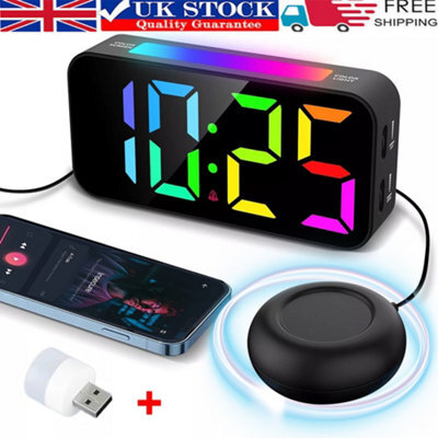 Digital Alarm Clock For Heavy Sleeper Bedroom Led Display Night Light W/ Shaker - image 1