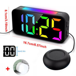 Digital Alarm Clock For Heavy Sleeper Bedroom Led Display Night Light W/ Shaker - thumbnail 2