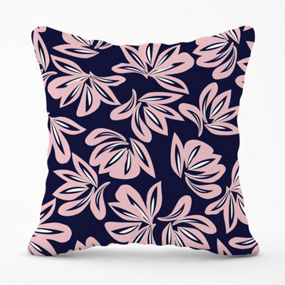 Warren Reed Designer Pink Navy Floral Botanical Pattern Outdoor Cushion 45Cm X 45Cm - image 1