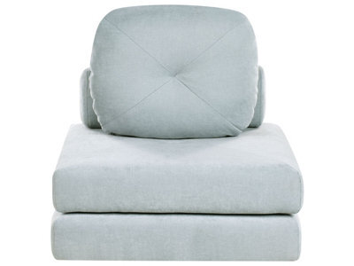 Wyld And Coco Nova Single Sofa Pouffe Bed In Light Blue Chenille, Convertible 1-Seater Sleeper - image 1
