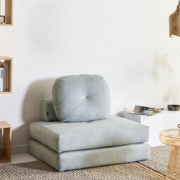 Wyld And Coco Nova Single Sofa Pouffe Bed In Light Blue Chenille, Convertible 1-Seater Sleeper - thumbnail 2