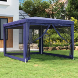 Berkfield Party Tent With 4 Mesh Sidewalls Blue 3X4 M Hdpe - thumbnail 1