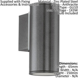 Ip44 Rated Anthracite Outdoor Wall Light With Gu10 Bulb - thumbnail 2