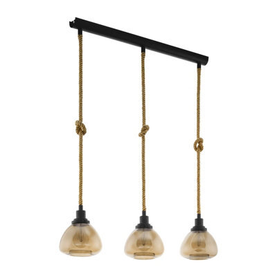 Stylish Amber Glass Hanging Pendant Light With Rope For Kitchen Island - image 1