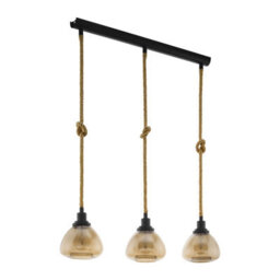 Stylish Amber Glass Hanging Pendant Light With Rope For Kitchen Island